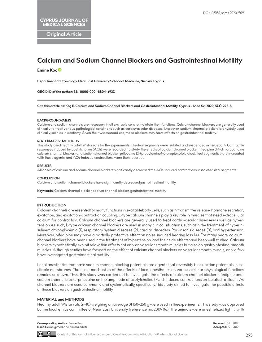 Calcium and Sodium Channel Blockers and Gastrointestinal Motility Emine Koç