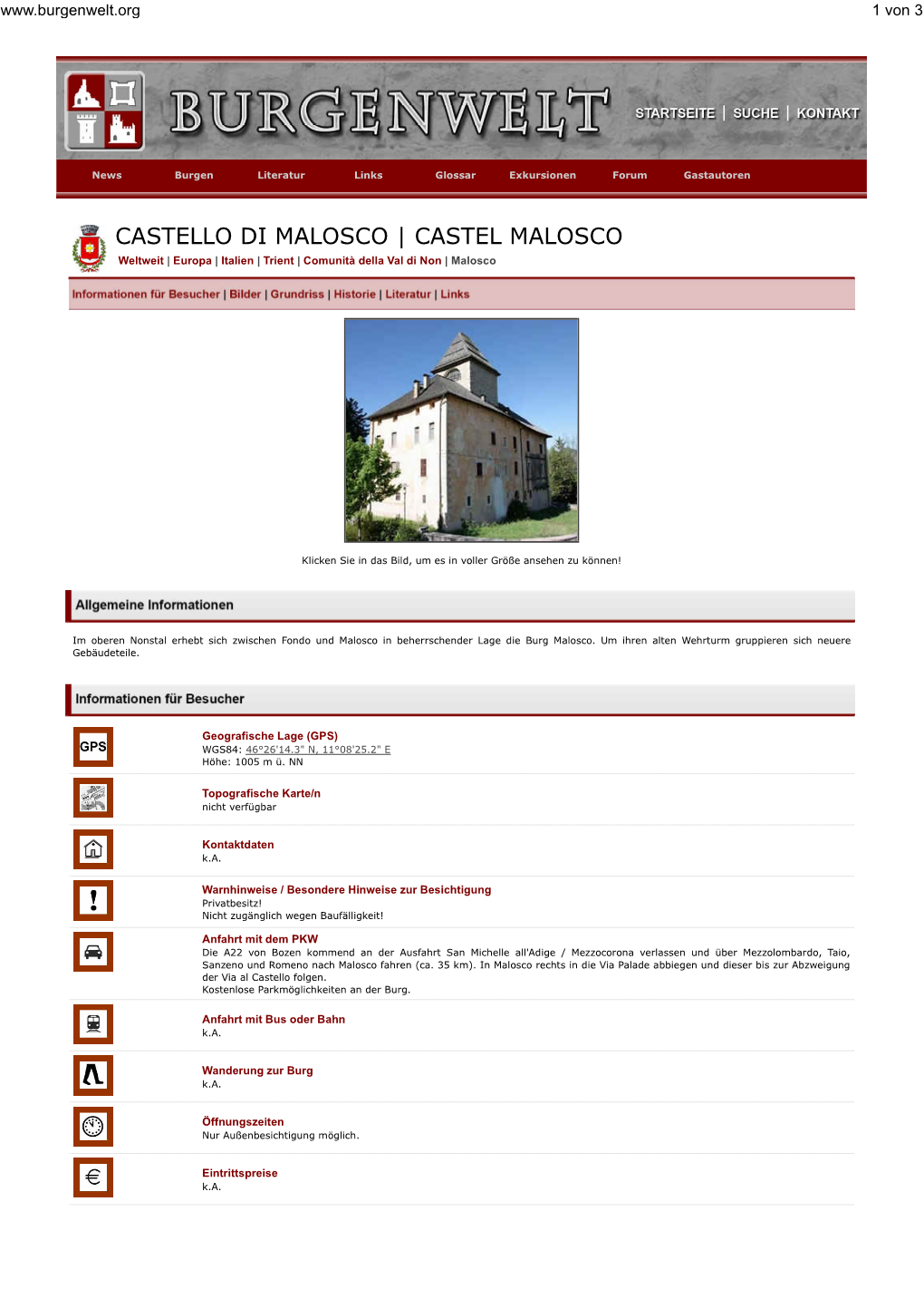 CASTELLO DI MALOSCO | CASTEL MALOSCO Weltweit | Europa | Italien | Trient | Comunità Della Val Di Non | Malosco