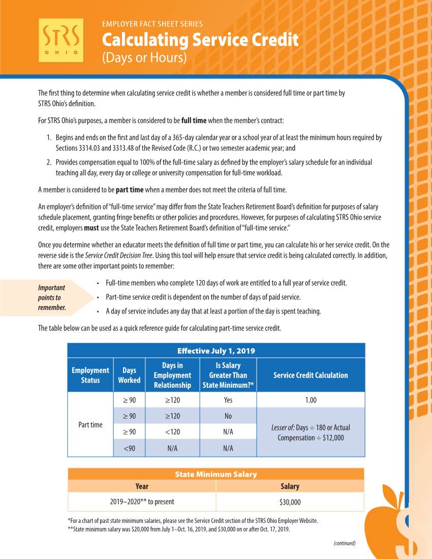 Calculating Service Credit (Days Or Hours) Fact Sheet