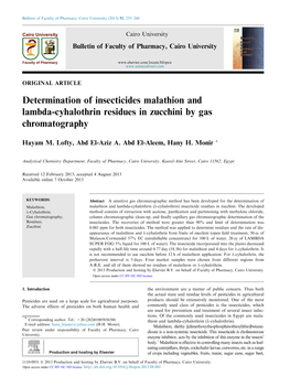 Determination of Insecticides Malathion and Lambda-Cyhalothrin Residues in Zucchini by Gas Chromatography