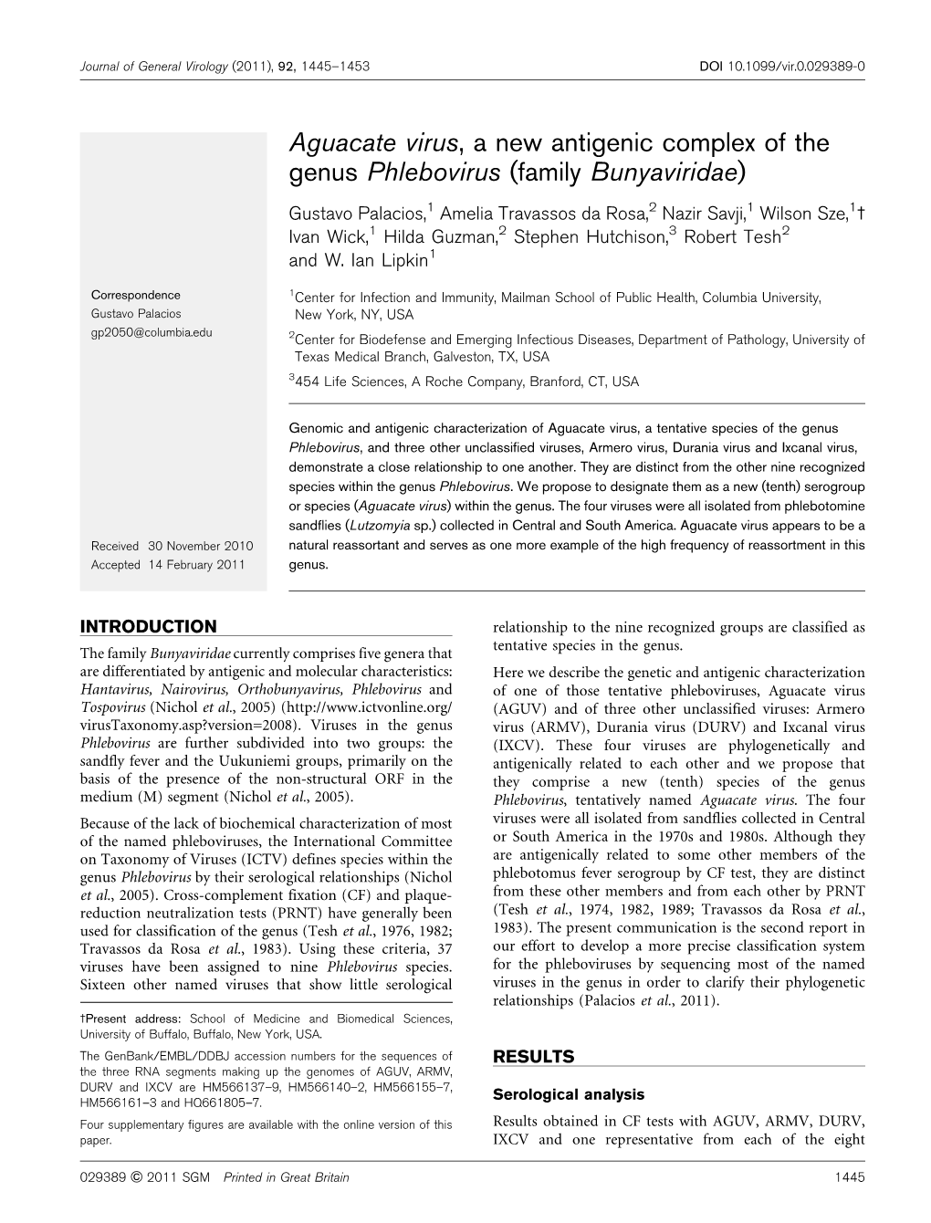 Aguacate Virus, a New Antigenic Complex of the Genus Phlebovirus (Family Bunyaviridae)