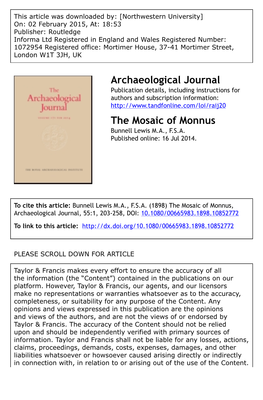 Archaeological Journal the Mosaic of Monnus