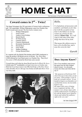 HOME CHAT March 2000 the Newsletter of the Noël Coward Society