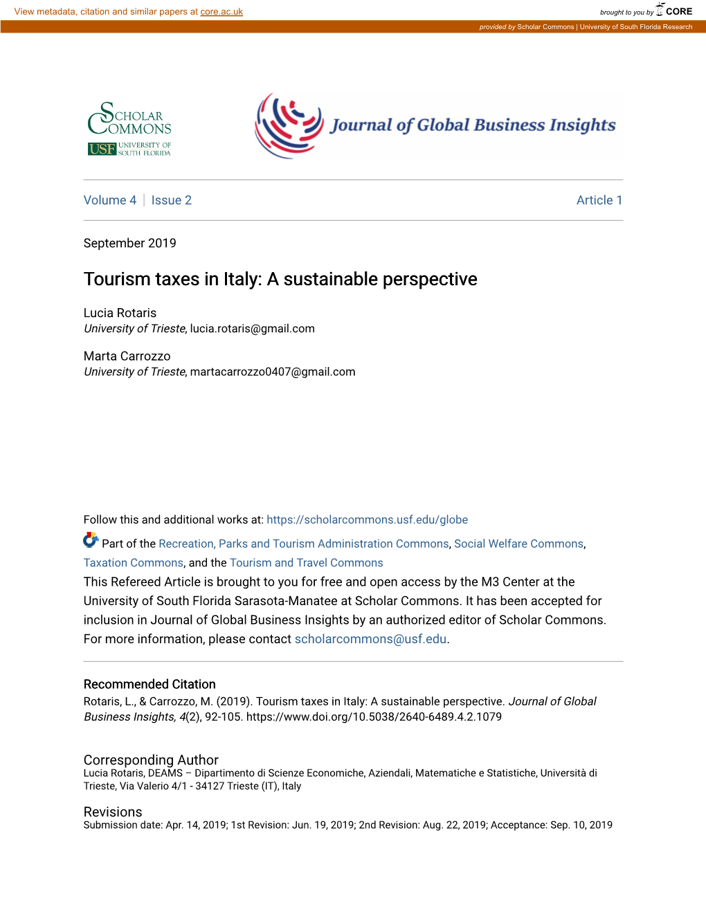 Tourism Taxes in Italy: a Sustainable Perspective