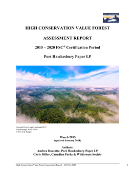 High Conservation Value Forest Assessment Report – 2015 to 2020 1