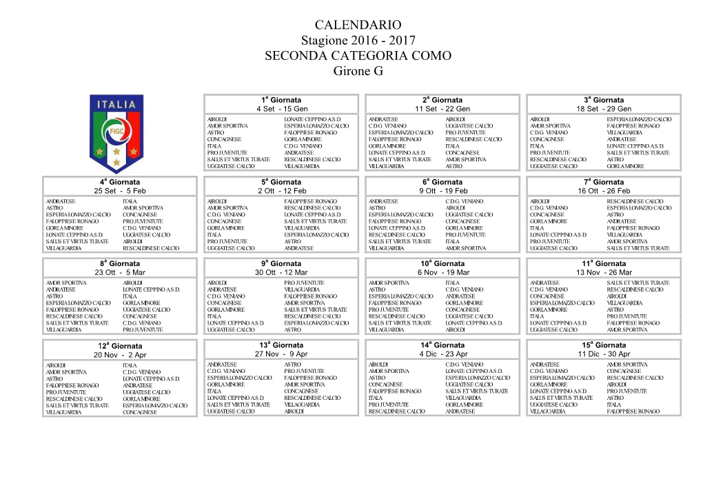 2017 SECONDA CATEGORIA COMO Girone G