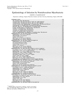 Epidemiology of Infection by Nontuberculous Mycobacteria JOSEPH O