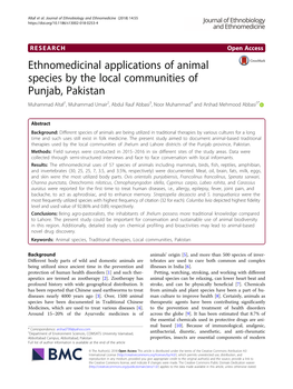 Ethnomedicinal Applications of Animal Species by the Local Communities Of