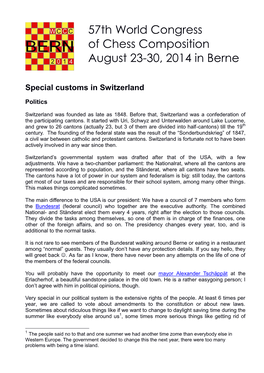 57Th World Congress of Chess Composition August 23-30, 2014 in Berne