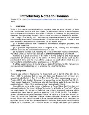 Introductory Notes to Romans Wiersbe, W