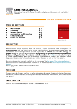 ATHEROSCLEROSIS International Journal for Research and Investigation on Atherosclerosis and Related Diseases