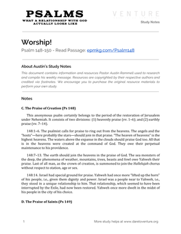 Worship! Psalm 148-150 - Read Passage: Epmkg.Com/Psalm148 ​