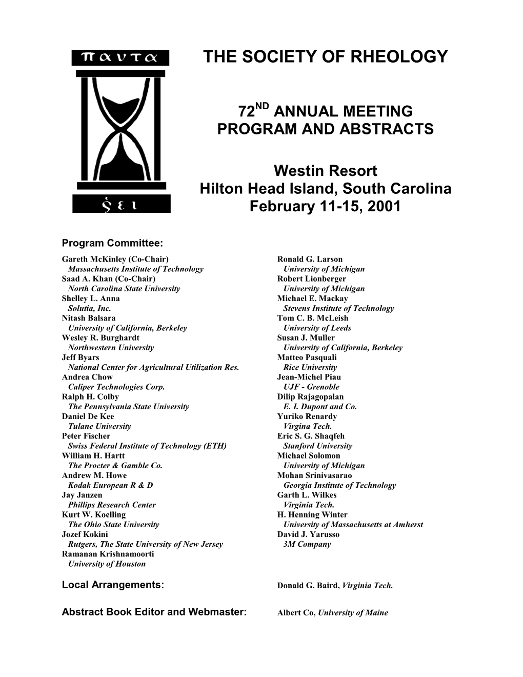 The Society of Rheology 72Nd Annual Meeting Program and Abstracts