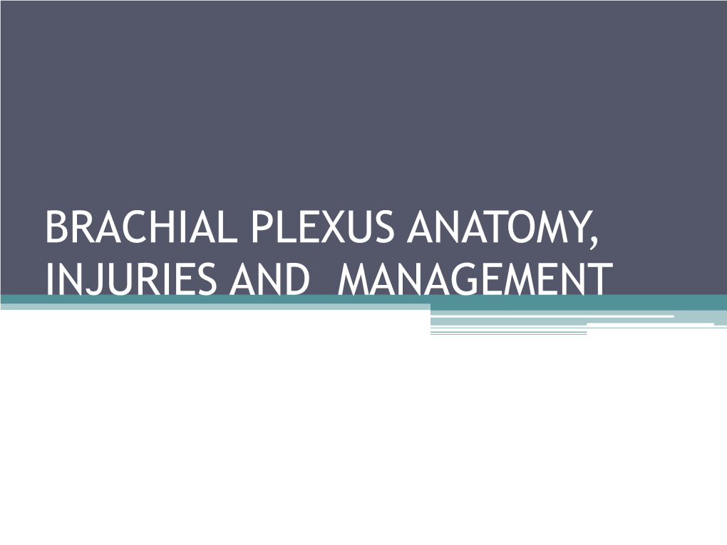 BRACHIAL PLEXUS ANATOMY INJURIES And MANAGEMENT Brachial Plexus Is Network Of Nerves That