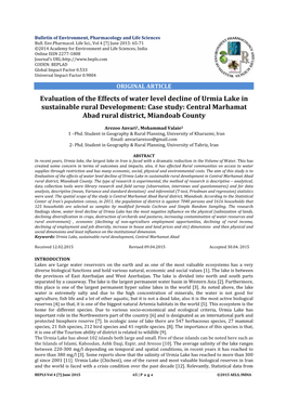 Evaluation of the Effects of Water Level Decline of Urmia Lake in Sustainable Rural Development: Case Study: Central Marhamat Abad Rural District, Miandoab County