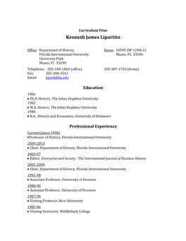 Curriculum Vitae Kenneth James Lipartito