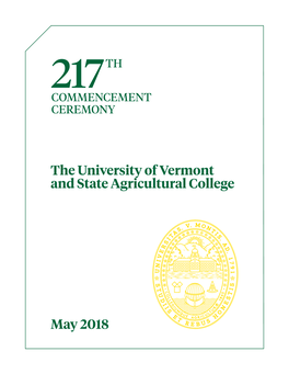 The University of Vermont and State Agricultural College May 2018