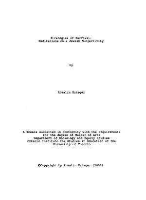 Meditations on a Jewish Subjectivity Roealin Krieger for the Degree Of