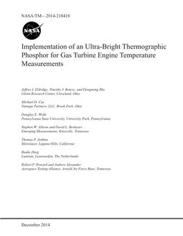 Implementation of an Ultra-Bright Thermographic Phosphor for Gas Turbine Engine Temperature Measurements