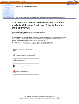 Are Television Deaths Good Deaths? a Narrative Analysis of Hospital Death and Dying in Popular Medical Dramas