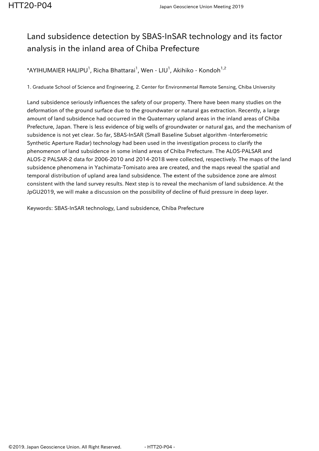 Land Subsidence Detection by SBAS-Insar Technology and Its Factor Analysis in the Inland Area of Chiba Prefecture