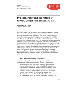Evidence, Policy and the Reform of Primary Education: a Cautionary Tale