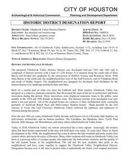 Historic District Designation Report
