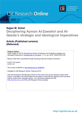 Deciphering Ayman Al-Zawahiri and Al- Qaeda's Strategic and Ideological Imperatives