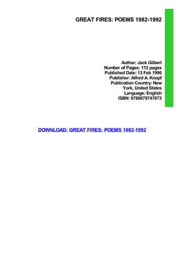 Great Fires: Poems 1982-1992 Download Free