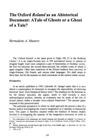 The Oxford Roland As an Ahistorical Document: Atale of Ghosts Or a Ghost of a Tale?