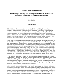 Ursus in a Sky Island Range the Ecology, History, and Management of Black Bears in the Huachuca Mountains of Southeastern Arizon