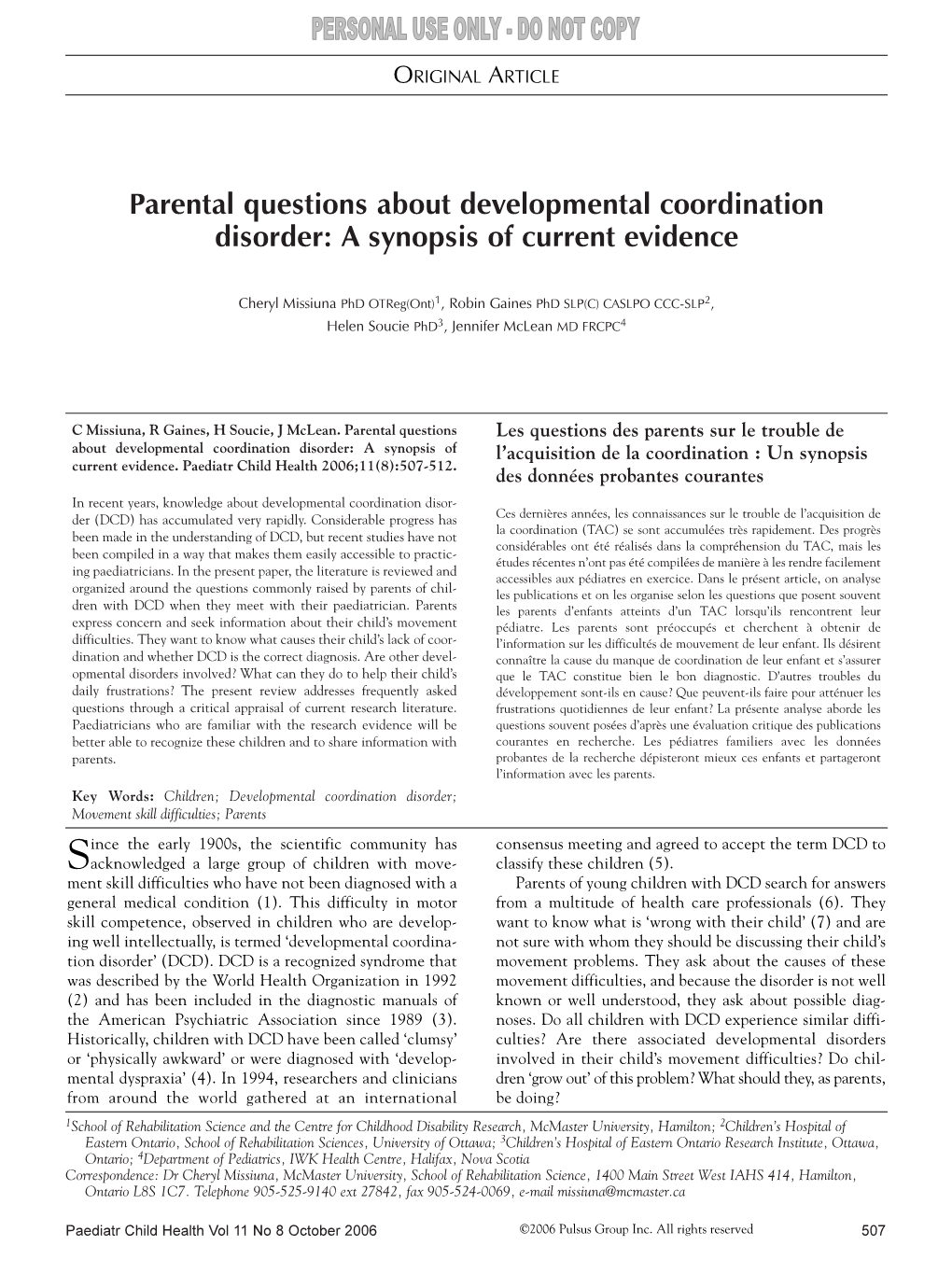 Parental Questions About Developmental Coordination Disorder: a Synopsis of Current Evidence