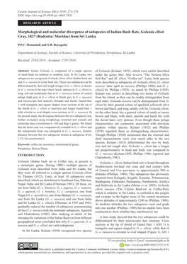 Morphological and Molecular Divergence of Subspecies of Indian Bush Rats, Golunda Ellioti Gray, 1837 (Rodentia: Muridae) from Sri Lanka