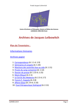 Archives De Jacques Leibowitch