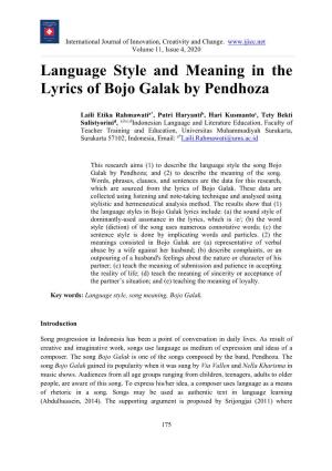 Language Style and Meaning in the Lyrics of Bojo Galak by Pendhoza