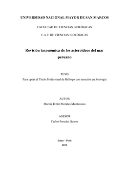 Revisión Taxonómica De Los Asteroideos Del Mar Peruano