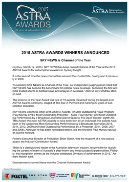 2015 Astra Awards Winners Announced