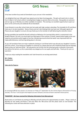 It Has Been Another Busy Week at Greenbank As You Can See in the Newsletter