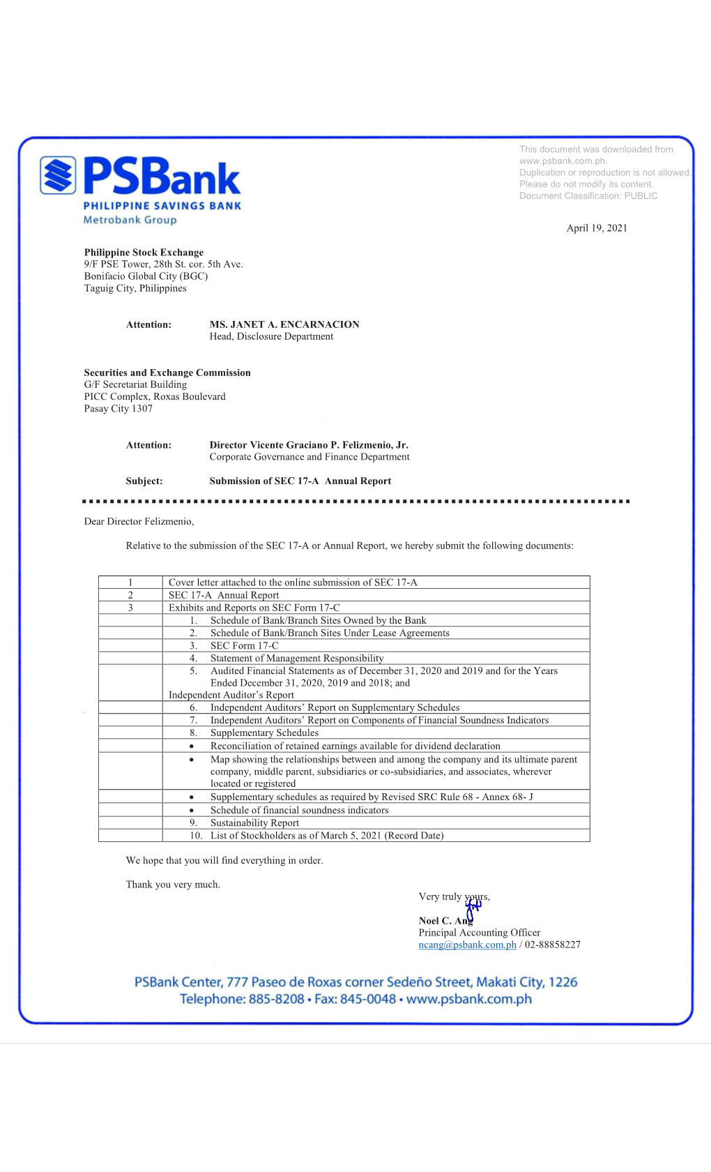 SEC 17-A Annual Report 2020 of Psbank