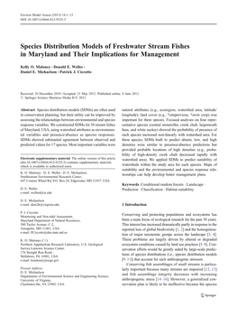 Species Distribution Models of Freshwater Stream Fishes in Maryland and Their Implications for Management