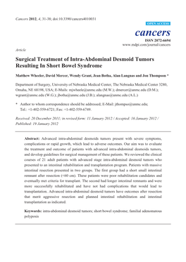 Surgical Treatment of Intra-Abdominal Desmoid Tumors Resulting in Short Bowel Syndrome