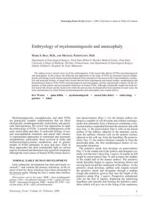 Embryology of Myelomeningocele and Anencephaly