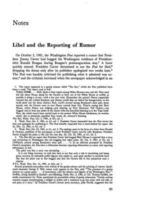 Libel and the Reporting of Rumor