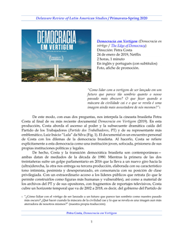 Delaware Review of Latin American Studies / Primavera-Spring 2020