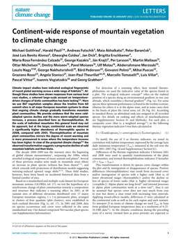 Continent-Wide Response of Mountain Vegetation to Climate Change