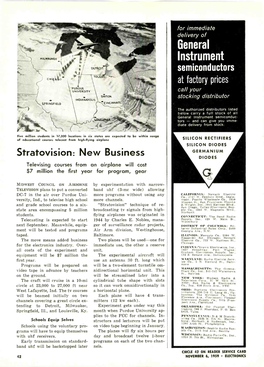 Stratovision: New Business DIODES Televising Courses from an Airplane Willcost $7 Millionthefirstyear for Program, Gear