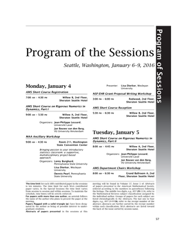 Program of the Sessions Seattle, Washington, January 6–9, 2016