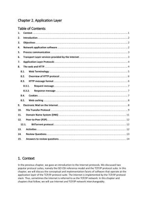 Chapter 2. Application Layer Table of Contents 1. Context