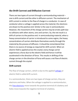 1 the Drift Current and Diffusion Current