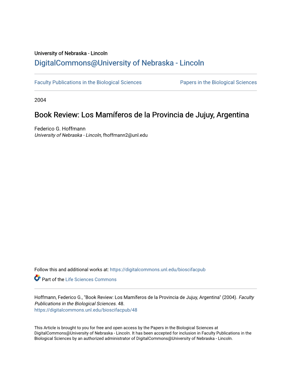 Book Review: Los Mamíferos De La Provincia De Jujuy, Argentina